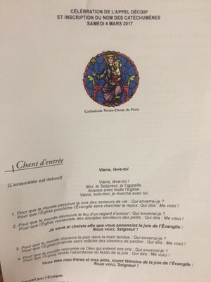 Appel décisif des catéchumènes  à Notre Dame de Paris ce samedi 4 mars 2017